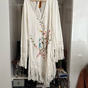 White Embroidered Fringe Dress
